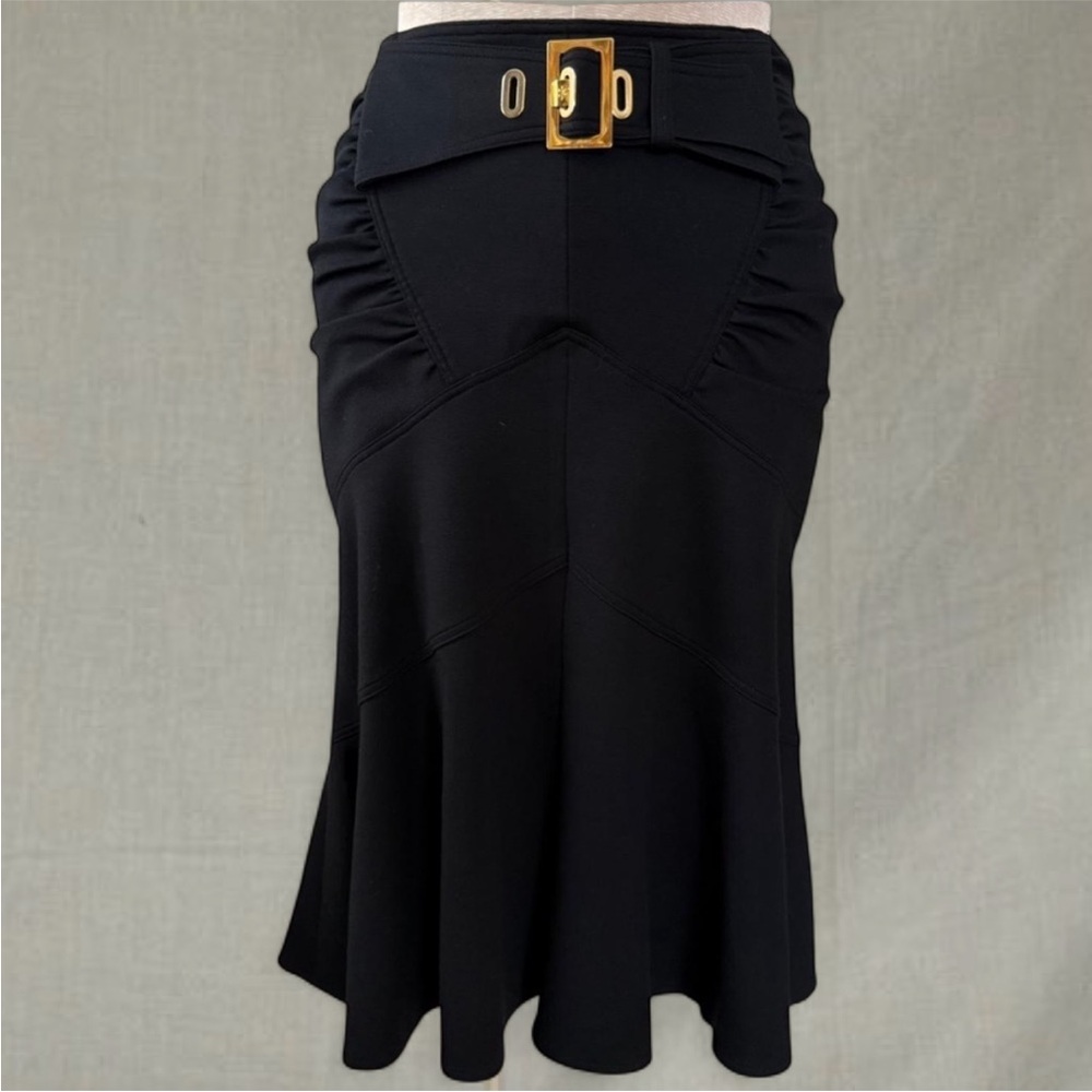NWOT vintage Roberto Cavalli Black and Gold Ruched Trumpet Midi Skirt sexy boho